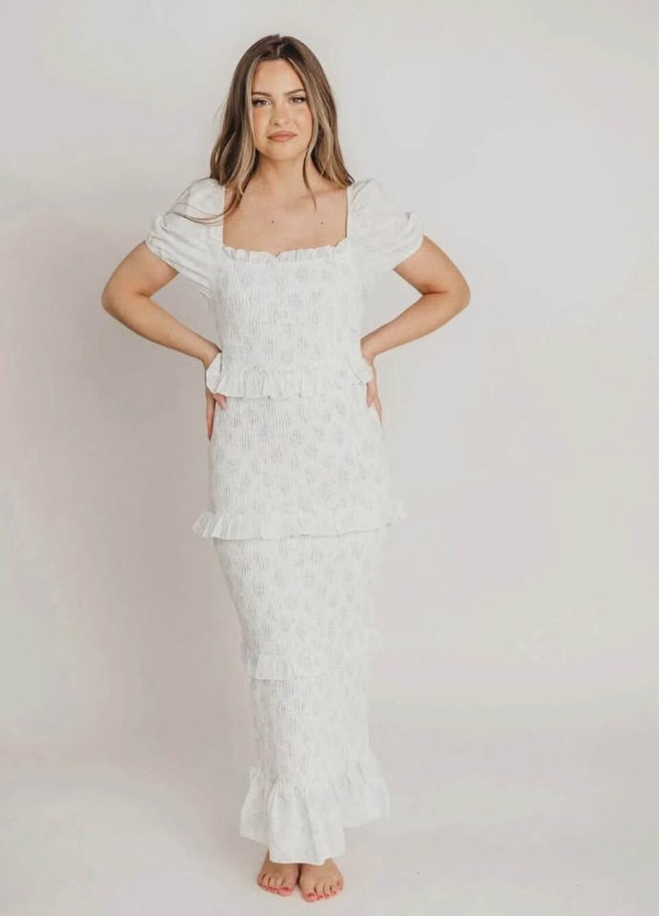 Mable x Worth Collective Ada Tiered Ruffle Smocked Maxi Dress Medium